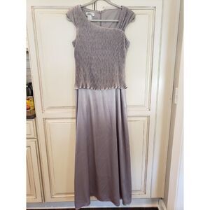 Patra Dress Long Gown Formal Silver Size 8 Asymmetrical Neckline Top Overlay